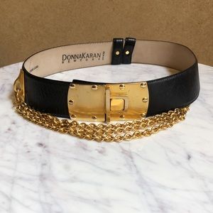 DKNY | Black Leather and Gold Chain Belt